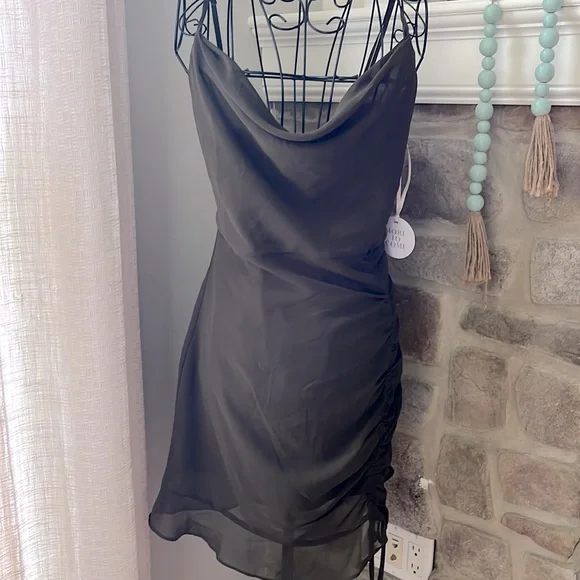 Mileva Ruched Mini Dress in Olive by MORE TO COME - Picture 4 of 4